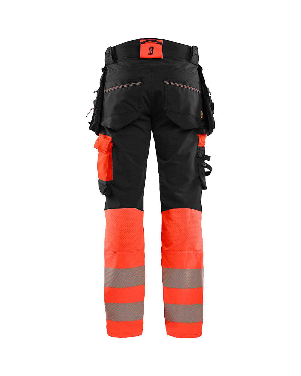 High Vis werkbroek 4-weg stretch ZWART/HIGH VIS ROOD