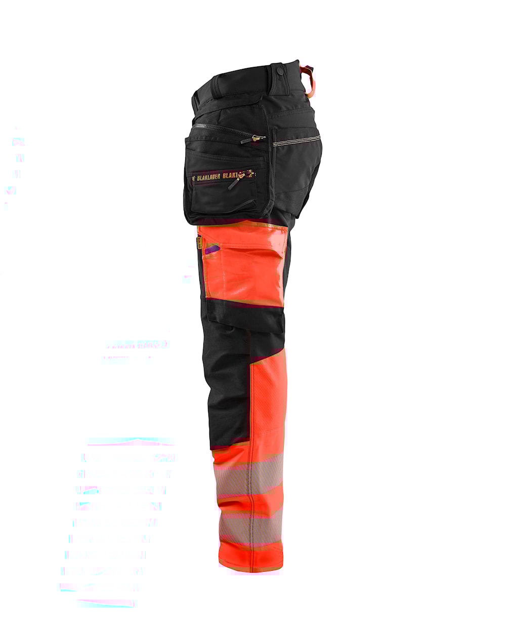 High Vis werkbroek 4-weg stretch ZWART/HIGH VIS ROOD