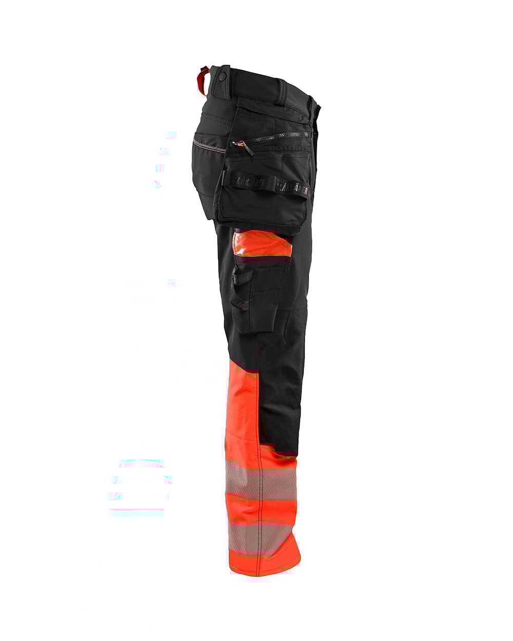 High Vis werkbroek 4-weg stretch ZWART/HIGH VIS ROOD