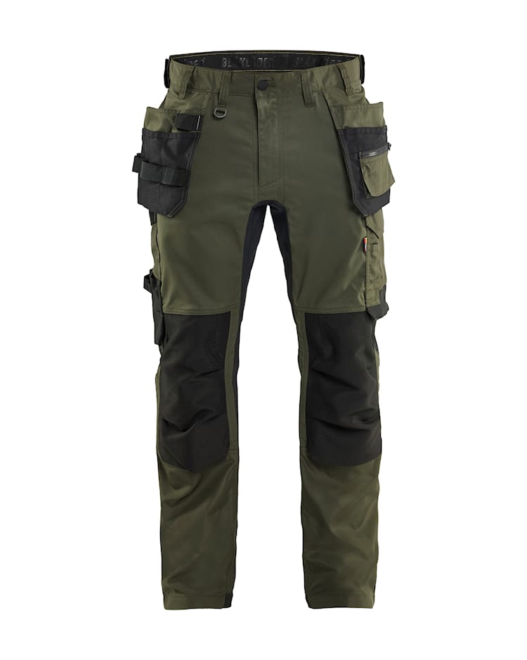 Werkbroek 2-weg stretch met gereedschapszakken Donker Herfstgroen/Zwart