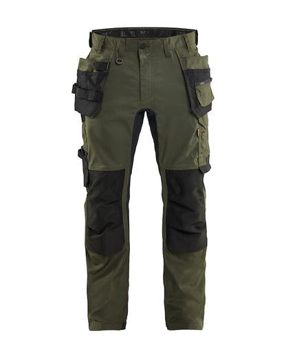 Werkbroek 2-weg stretch met gereedschapszakken Donker Herfstgroen/Zwart