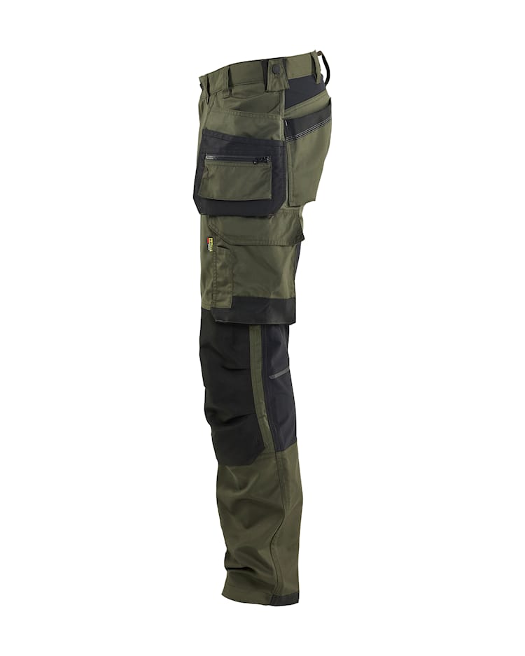 Werkbroek 2-weg stretch met gereedschapszakken Donker Herfstgroen/Zwart