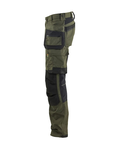 Werkbroek 2-weg stretch met gereedschapszakken Donker Herfstgroen/Zwart