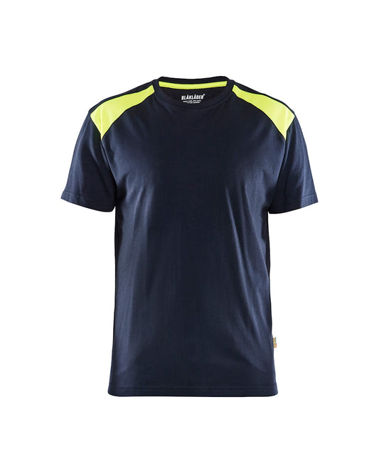 T-shirt bi-colour DONKER MARINEBLAUW/HIGH VIS GEEL