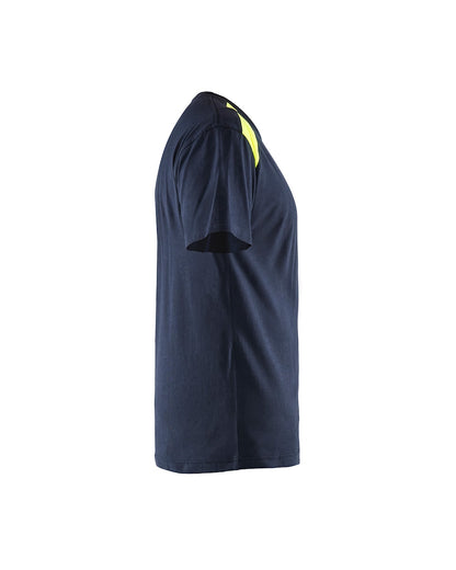 T-shirt bi-colour DONKER MARINEBLAUW/HIGH VIS GEEL