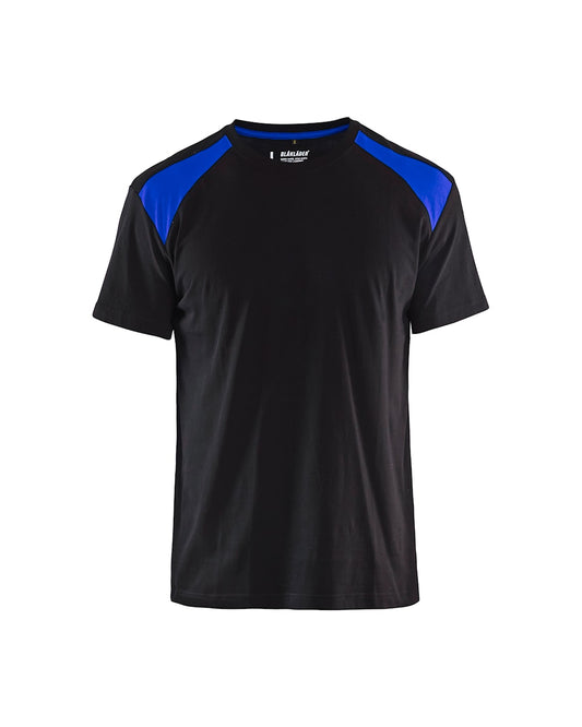 T-shirt bi-colour ZWART/KORENBLAUW