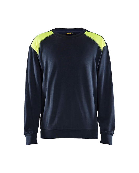Sweatshirt bi-colour DONKER MARINEBLAUW/HIGH VIS GEEL