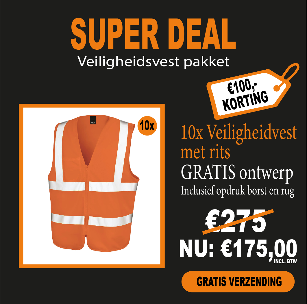 10X Veiligheidsvest met rits Bedrukt SUPER DEAL